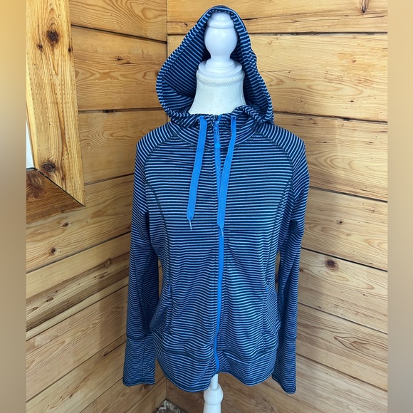 Shambhala Jackets & Blazers - Navy Striped Women's Size Large Hoodie Jacket Shambhala Music Festival Streetwea
